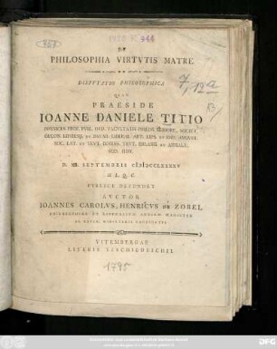 De Philosophia Virtvtis Matre : Dispvtatio Philosophica