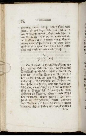 VI. Anstand?