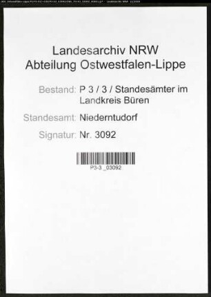 Sterberegister Standesamt Niederntudorf