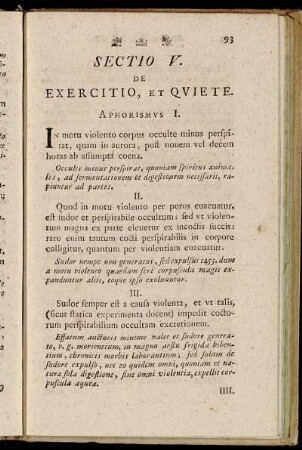 Sectio V. De Exercitio, et Quiete.