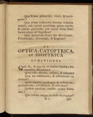 Ex Optica, Catoptrica, et Dioptrica.