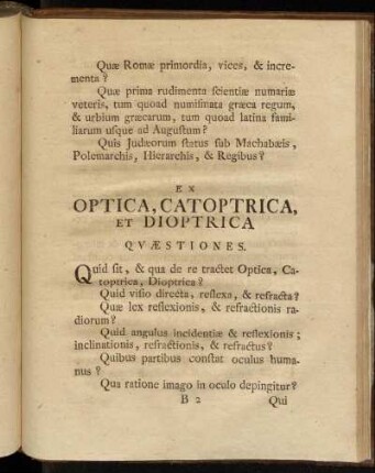 Ex Optica, Catoptrica, et Dioptrica.