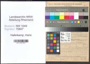 Entnazifizierung Hans Haferkamp , geb. 25.11.1908 (Studienrat)