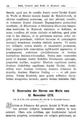 8. Reversalen der Herren von Werle vom 12. November 1276.