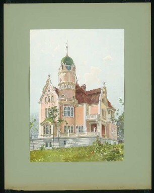 Villa, Berlin-Nikolassee: Ansicht (aus: Moderne Villen in Meisteraquarellen, hrsg. von Gebr. R. Völkel, 1903-04)
