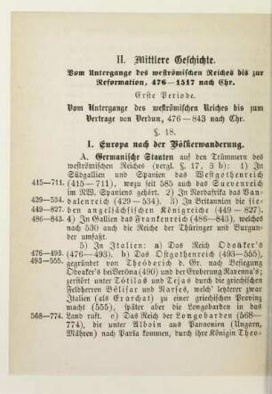 II. Mittlere Geschichte. Vom Untergange des weströmischen Reiches bis zur Reformation, 476-1517 nach Chr.