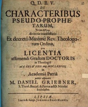 De Characteribus Pseudo-Prophetarum : Ierem. XIV, 14. divinitus manifestatis