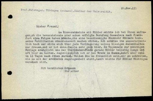 G. Karo an C. Watzinger