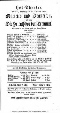 Mariette und Jeanetton, oder: Die Heirath vor der Trommel