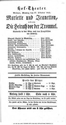 Mariette und Jeanetton, oder: Die Heirath vor der Trommel