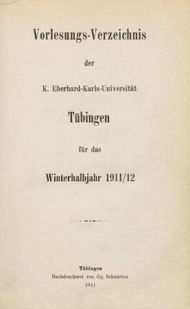 Vorlesungsverzeichnis 1911/12