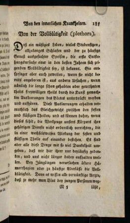 185-191, Von der Vollblütigkeit (plethora)