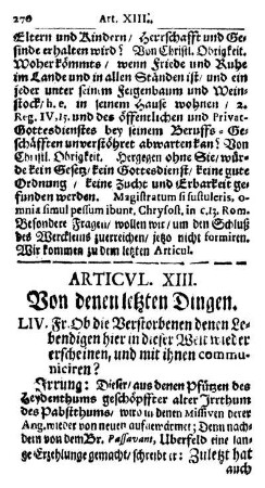 Articvlvs. XIII. Von denen letzten Dingen.