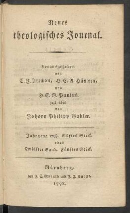 Jahrgang 1798. Eilftes Stück. oder Zwölfter Band. Fünftes Stück