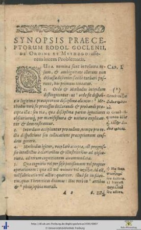 Synopsis Praeceptorum Rodolphi Goclenii