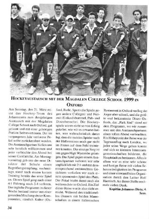 Hockeyaustausch mit der Magdalen College School 1999 in Oxford