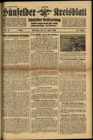 Erste Ausgabe vom Mittwoch, den 12. April 1939.