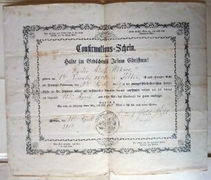 Confirmationsschein von Gustav Adolph Wehner