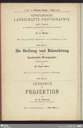 Veröffentlichungen des Verlages von Wilhelm Knapp in Halle a.S. zur Fotografie