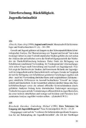 81-89, Täterforschung. Rückfälligkeit. Jugendkriminalität