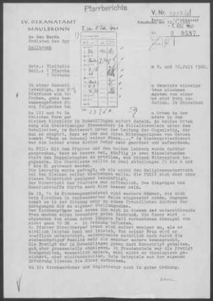 Freudenstein-Hohenklingen: Visitationsbericht mit Pfarrbericht 1960