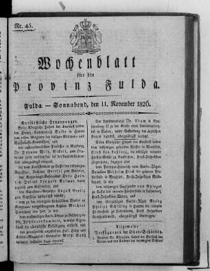 Nr. 45, Ausgabe vom 11. November 1826