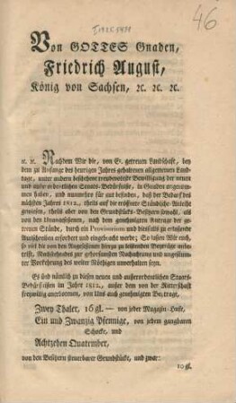 Von Gottes Gnaden Friedrich August, König von Sachsen, etc. etc. etc.