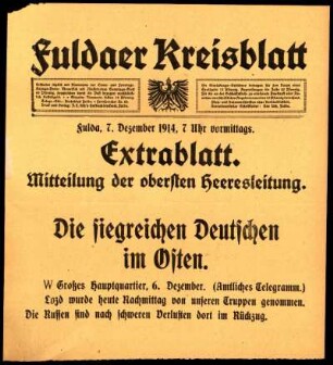 Erste Ausgabe vom Montag, den 07. Dezember 1914.