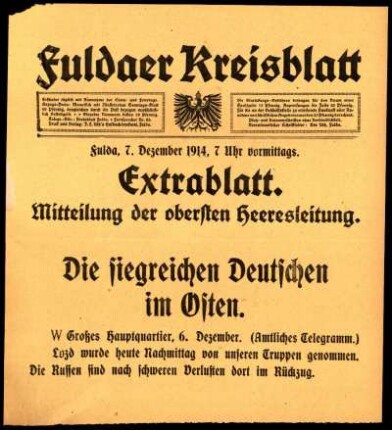 Erste Ausgabe vom Montag, den 07. Dezember 1914.
