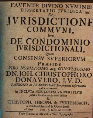 Diss. iur. de iurisdictione communi, sive de condominio iurisdictionali