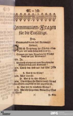 Communion-Fragen für die Einfältige.