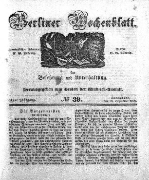No. 39, Sonnabend, den 28. September 1839.