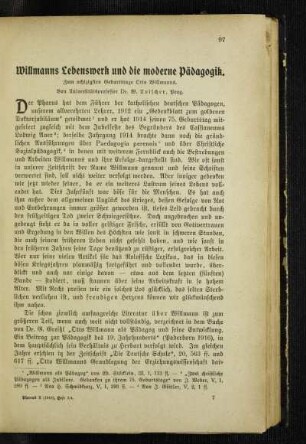 Willmanns Lebenswerk und die moderne Pädagogik : zum achtzigsten Geburtstage Otto Willmanns