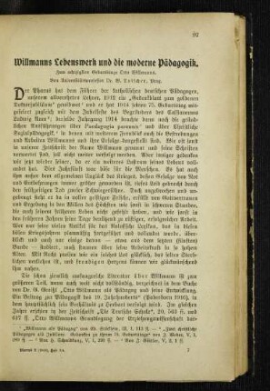 Willmanns Lebenswerk und die moderne Pädagogik : zum achtzigsten Geburtstage Otto Willmanns