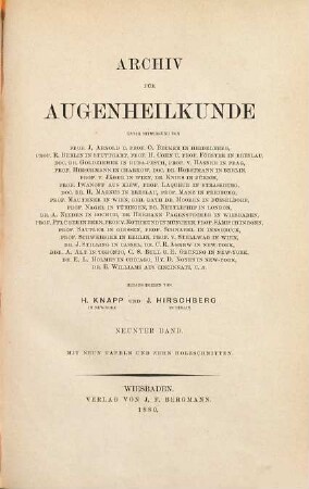 Archiv für Augenheilkunde = Archives of ophthalmology, 9. 1880