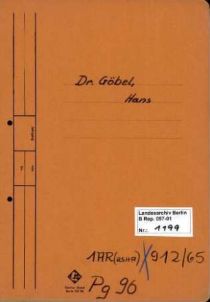 Personenheft Dr. Hans Göbel (*13.01.1891), SS-Hauptsturmführer