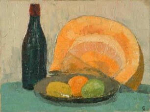 Stilleben - Kürbis, Obst, Flasche
