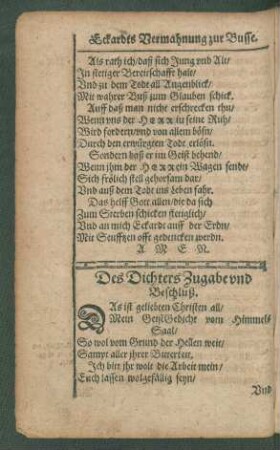 Des Dichters Zugabe und Beschluß.
