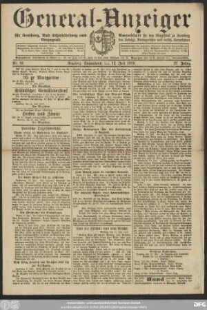 General-Anzeiger für Kemberg, Bad Schmiedeberg und Umgegend, Nr. 81. Kemberg Sonnabend, den 12. Juli 1919.