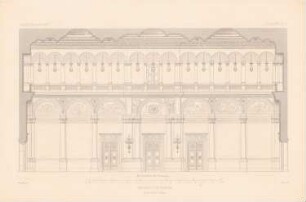 Berliner Rathaus (Rotes Rathaus): Schnitt durch den Festsaal (aus: Atlas zur Zeitschrift für Bauwesen, hrsg. v. G. Erbkam, Jg. 23, 1873)