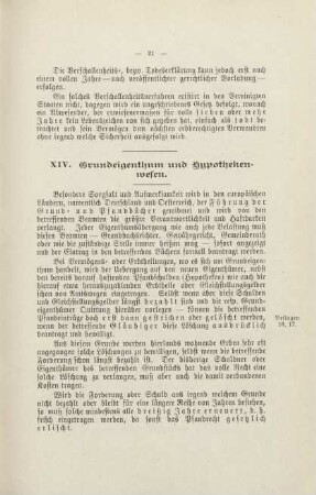 XIV. Grundeigenthum und Hypothekenwesen