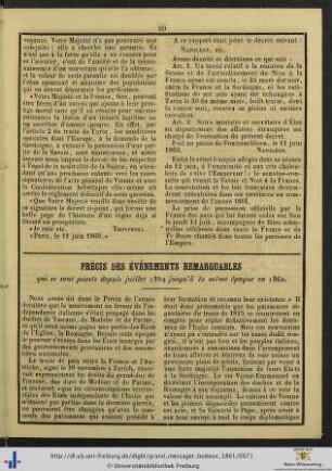 Précis des Événements remarquables.