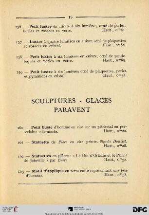 Sculptures - Glaces - Paravent (Nr. 160-183)