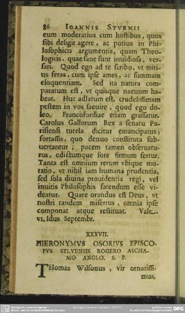 XXXVII. Hieronymus Osorius Episcopus Syluensis Rogero Aschamo Anglo. S. P.
