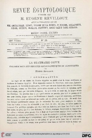 14: La grammaire copte étudiée dans ses origines hiéroglyphiques et démotiques, [1]