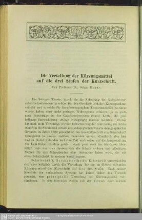 Die Verteilung der Kürzungsmittel auf die drei Stufen der Kurzschrift : Verteilung der Kürzungsmittel auf die drei Stufen der Kurzschrift