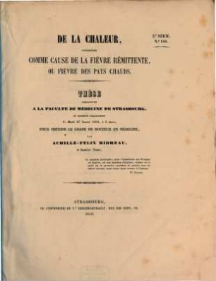 De la chaleur, considérée comme cause de la fièvre rémittente, ou fièvre des pays chauds