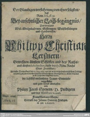 Der Glaubigen Versicherung ... bey Leichbegängnüs des Ph. Chr. Lerssnern
