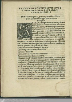 Ex Octavo Convivalium Quaestionum Libro Plutarchi Chaeronensis