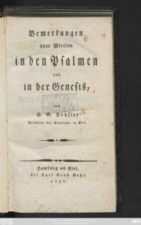 Bemerkungen über Stellen in den Psalmen und in der Genesis